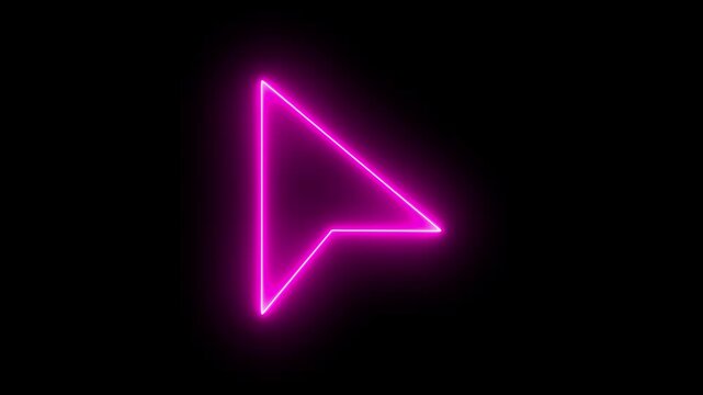Neon pink glowing computer mouse cursor animation on black background, pointer