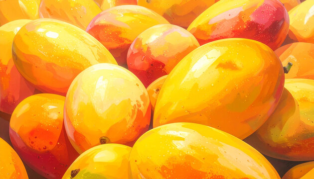 Vibrant ripe mangoes pile rich yellow and orange hues tropical fruit bounty
