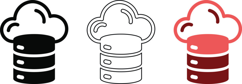 Cloud data server storage icon set depicting digital networking and computing concept.