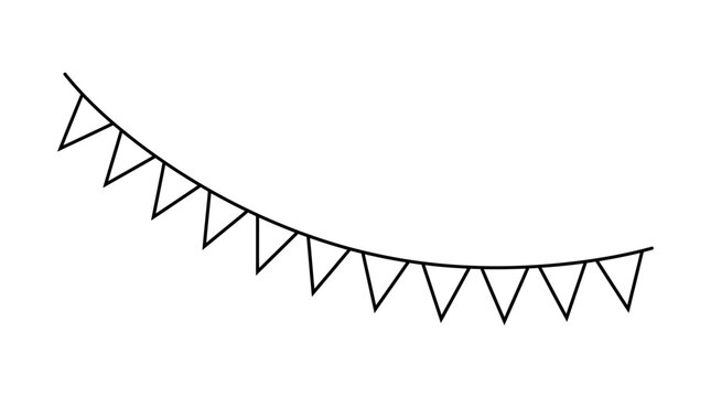 Bunting banner features a simple black outline drawing of triangular flags hanging in a curved string, creating a festive decorative element suitable for celebrations and party event design.