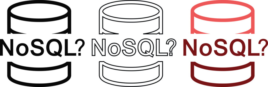 Database nosql icon set representing non relational structured data storage tech elements.