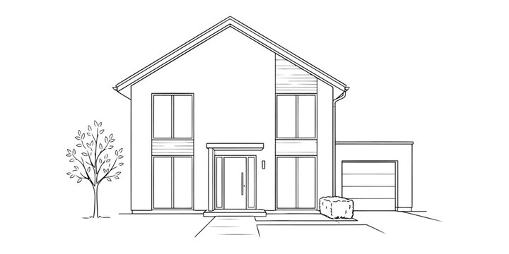 Hand drawn architectural sketch of a modern residential family house