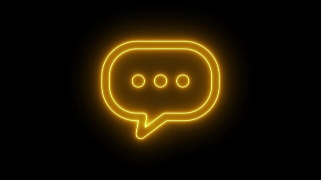 Glowing neon speech bubble with pulsing animation for digital communication concepts chat