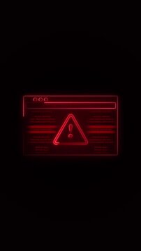 Red neon digital interface panel showing security breach text alert. Cyber security data threat symbol for computer hacking incident. Animated warning loop.