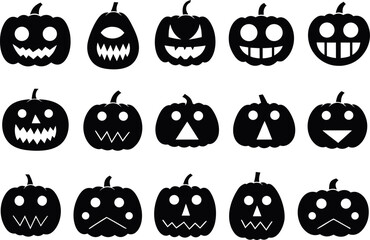 Obraz premium Set of halloween pumpkin silhouettes with various scary and funny faces