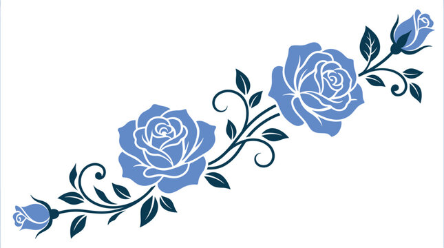 Elegant blue roses arranged in a decorative vine pattern featuring smooth petals and dark leaves