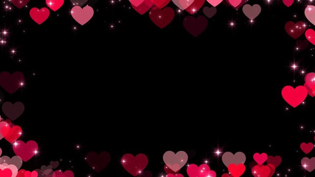 valentines day hearts and glitter stars border frame alpha channel animation, valentine and anniversary celebration romantic isolated motion design element