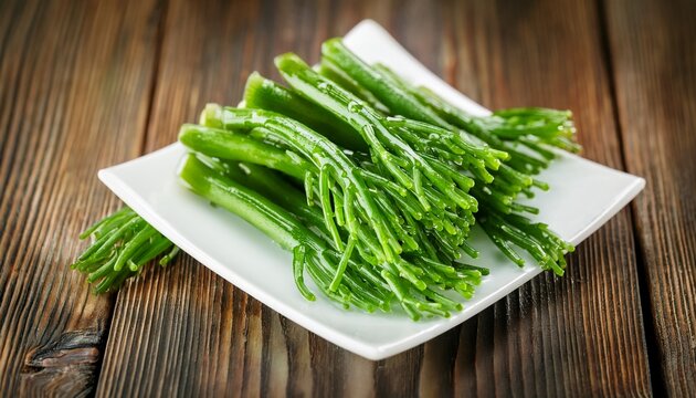 fresh green samphire sea asparagus close up macro shot
