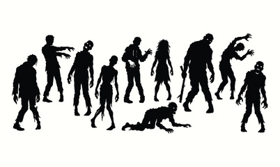 Obraz premium Creepy zombie silhouettes set with spooky monster characters vector illustration