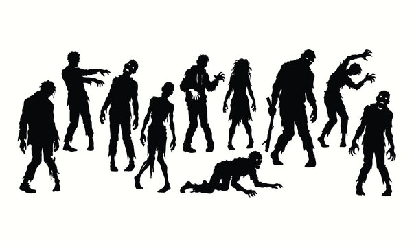 Creepy zombie silhouettes set with spooky monster characters vector illustration