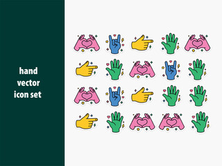 Fototapeta premium Colorful Flat Hand Gesture Sticker Set for Creative Projects Colorful Flat Hand Gesture Sticker Set for Creative Projects