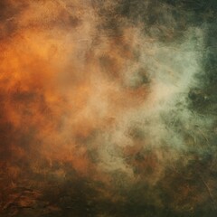 Fototapeta premium Abstract Smoke Cloud: An abstract swirling composition of vibrant orange and soft green hues, resembling smoke or nebulae, creating a visually dynamic and ethereal atmosphere.