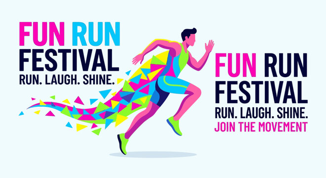 Vibrant Fun Run Festival Announcement Design With Energetic Runner