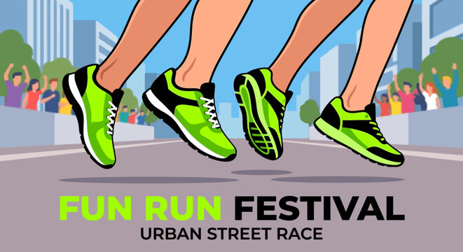 Vibrant Fun Run Festival With People Celebrating An Urban Street Race