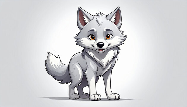 Cute cartoon wolf illustration with orange eyes and fluffy tail