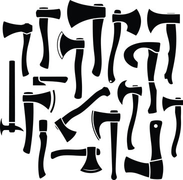 Black and white axe icon collection set