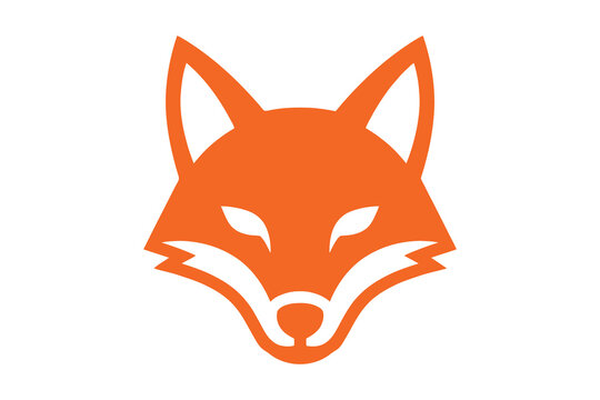 A minimalist vector illustration featuring a stylized orange fox head facing forward on a plain white background