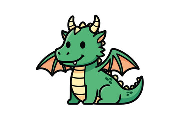 Fototapeta premium Cute Green Baby Dragon Cartoon Character Vector