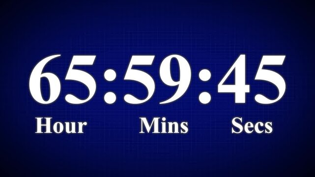 72 Hours countdown timer animation, isolated on a blue and grid background with an alpha channel. High quality 4K video.