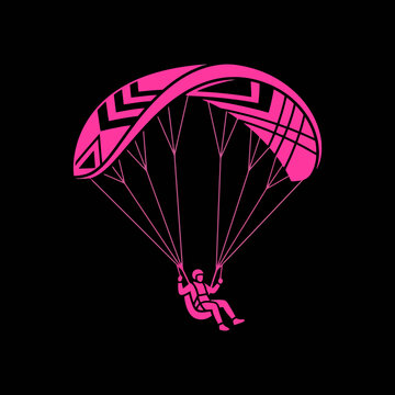 Vivid Pink Paraglider Silhouette Against Stark Black Background
