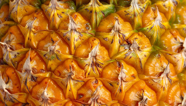 Close-up extreme detail of ripe pineapple skin texture