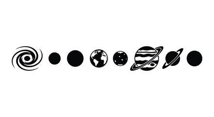 Planets And Galaxy Silhouette On A White Background © Nasima