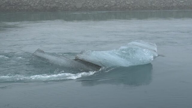 Glacial Ice Block Stationary in J&ouml;kuls&aacute;rl&oacute;n Glacier Lagoon Currents in Iceland
