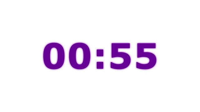 "A futuristic digital clock animation starting from 1 minute and smoothly counting up to 00 second with ultra realistic, 4K UHD, no logo, no watermark."