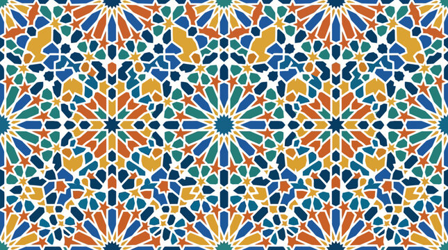 Moroccan Geometric Pattern, Islamic Art, Mosaic, Seamless Texture, Colorful Design