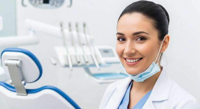 Smiling Female Dental Professional standing in Dentistry Office