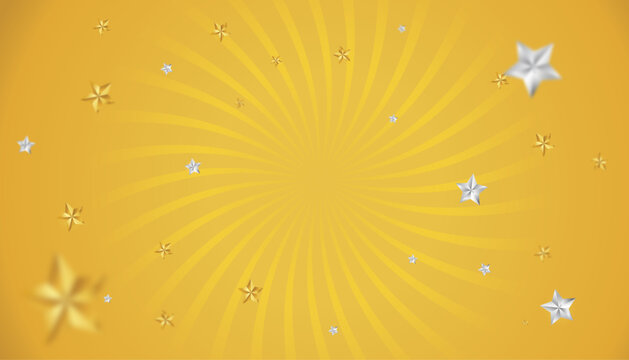 Silver stars on gold curved ray star sunburst background.