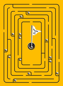 Vector maze game golf. Choose a right golf club and draw a line to the hole.