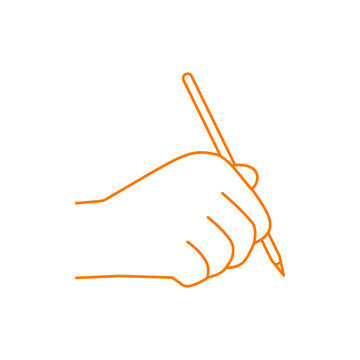 Vector hand holding a pen signing cantract in minimal linear style. Hand icon