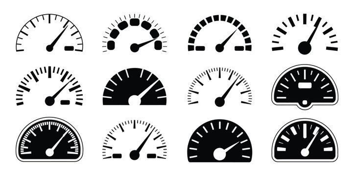 Speedometer tachometer gauge icon set dashboard dial auto flat design