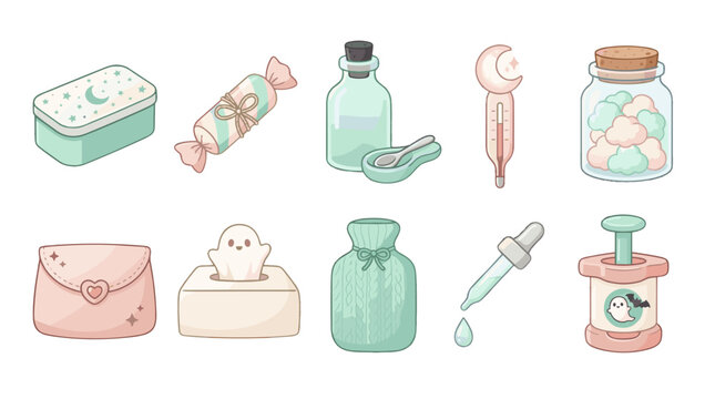 Collection of baby care items including soap bottle pacifier and plush toy