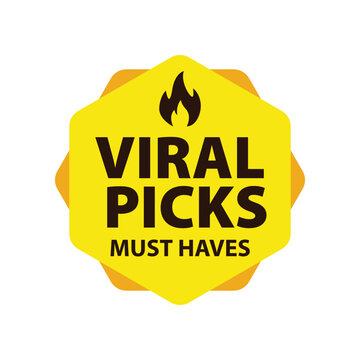 Viral Picks Must Haves Yellow Flame Badge Label Vector Icon Template for E Commerce Shopping