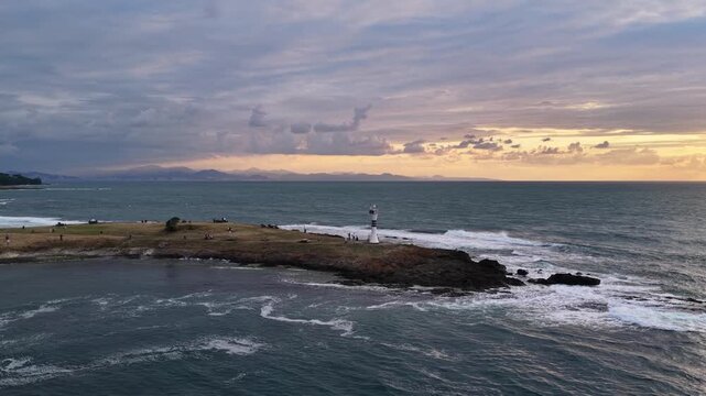 Aerial drone panorama landscape of Yason Burnu (aka Cape Yason) and its lighthouse. Located at Persembe, Ordu, Black Sea region of Turkey