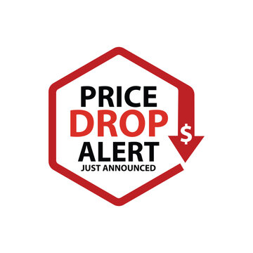 Price Drop Alert Just Announced Red Hexagon Arrow Badge Vector Label Template for Super Sale