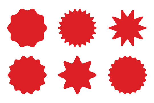 sunburst sticker shapes, rounded starburst frames, discount sale label elements, price tag badges, geometric vector. Wavy edge promo black badges. Star burst shape tags for price. Starburst speech bub