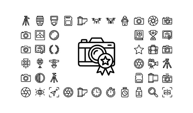 Photography Recognition Camera Medal Outline Icon Bundle for Adobe Stock