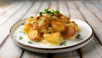 Fototapeta premium golden and crispy pommes dauphine presented on a pristine white plate inviting you to indulge in a delightful culinary experience that satisfies all your cravings