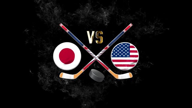 Japan vs USA Hockey Rivalry with National Flags
