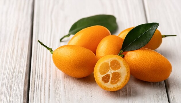 kumquats on a white wooden surface