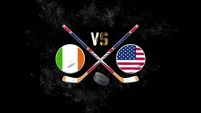 Ireland vs USA Hockey Rivalry with National Flags
