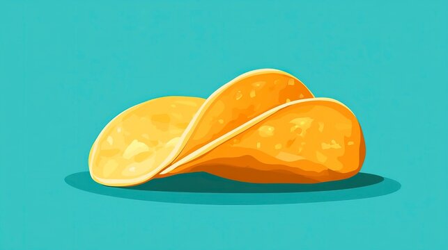 A stack of golden chips rests on a vibrant teal surface, creating an eye-catching contrast. The crispy texture promises a delightful crunch in every bite, perfect for sharing