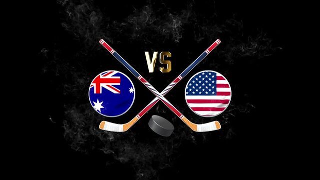 Australia vs USA Sports Match Banner with Hockey Equipment