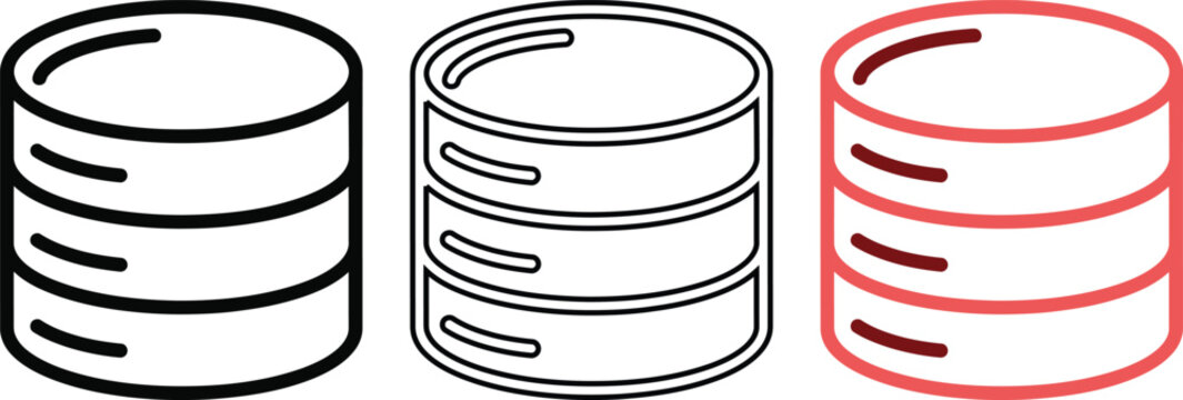 Database server icon set vector isolated on transparent background, database collection.
