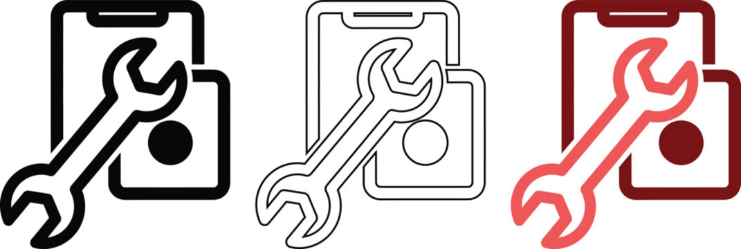 Mobile device repair and maintenance service icon featuring smartphone tablet and wrench.