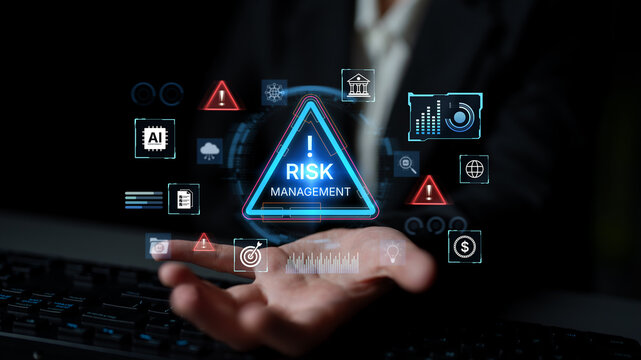 Futuristic risk management featuring AI agents analyzing data, detecting anomalies, and predict financial threats. Represents dynamic risk assessment, compliance, and cyber resilience. Corpus