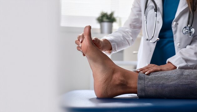 doctor performing medical foot examination in clinic